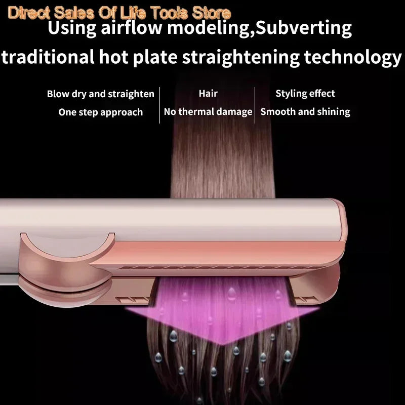 2 IN 1 Professional Hair Straightener & Hair Dryer Heat-Up Hair Flat Iron, Negative Ion Iron Long-Lasting Styling Tool