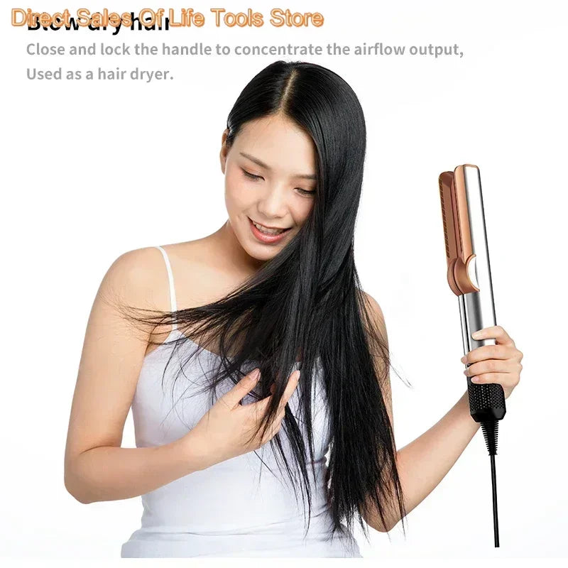 2 IN 1 Professional Hair Straightener & Hair Dryer Heat-Up Hair Flat Iron, Negative Ion Iron Long-Lasting Styling Tool
